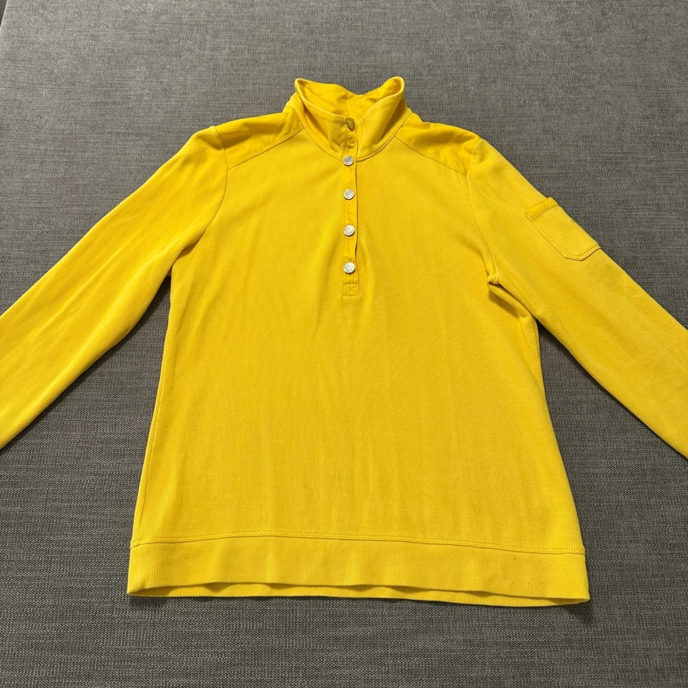 Lauren Ralph Lauren Pullover Top Womens Large Yellow Ribbed Mock Neck Henley